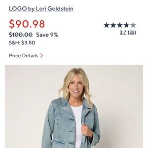 LOGO by Lori Goldstein Stone Wash Notched Collar Blazer